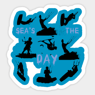 Kitesurfer Pattern Black Silhouette Seas The Day Quote Sticker